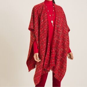 Plush Tweed Shine Ruana Wrap
Chico’s OneSize Red with a touch of shine